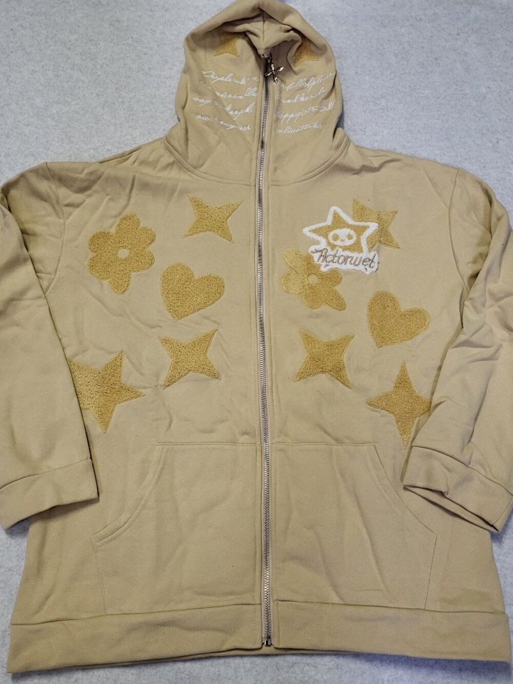 Actorwet Women's Hoodie Full Face Zip Up Sweatshirt Y2K Medium Tan
